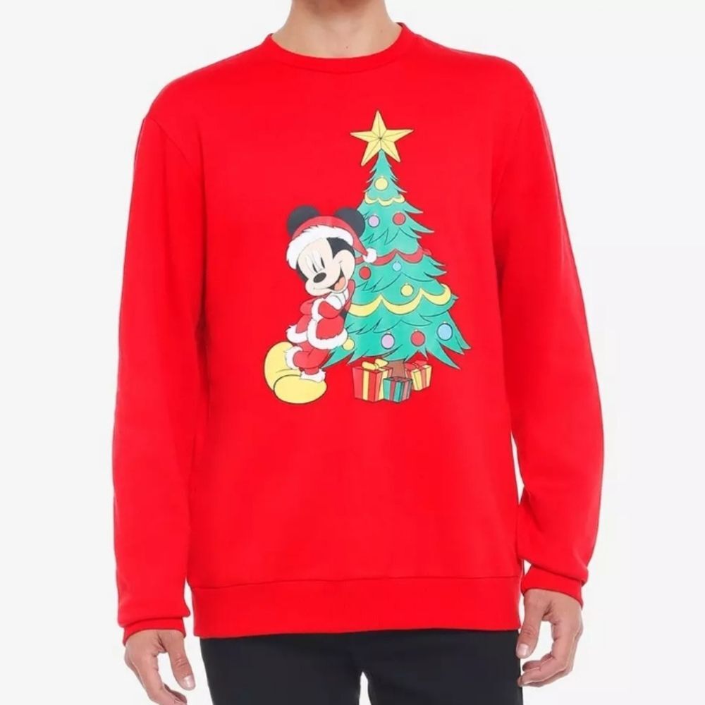 Men's Disney Mickey Santa Christmas Sweatshirt Small Cozy Holiday, Festive Y2K